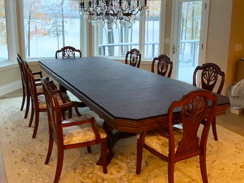 Dining table protector with custom angled corners
