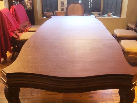 Custom shaped table protector with custom scalloped edges and corners