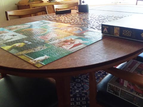 Dining table pad to protect table when doing puzzles
